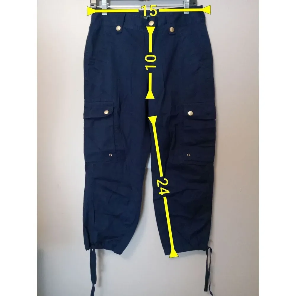 lauren ralph lauren Women Navy Blue Gold Button Crop Cargo‎ Pants Size 6